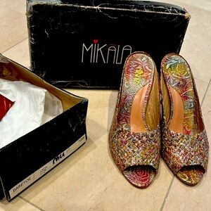 Mikala Bare toe heals 4” multi color  with wood heal all leather